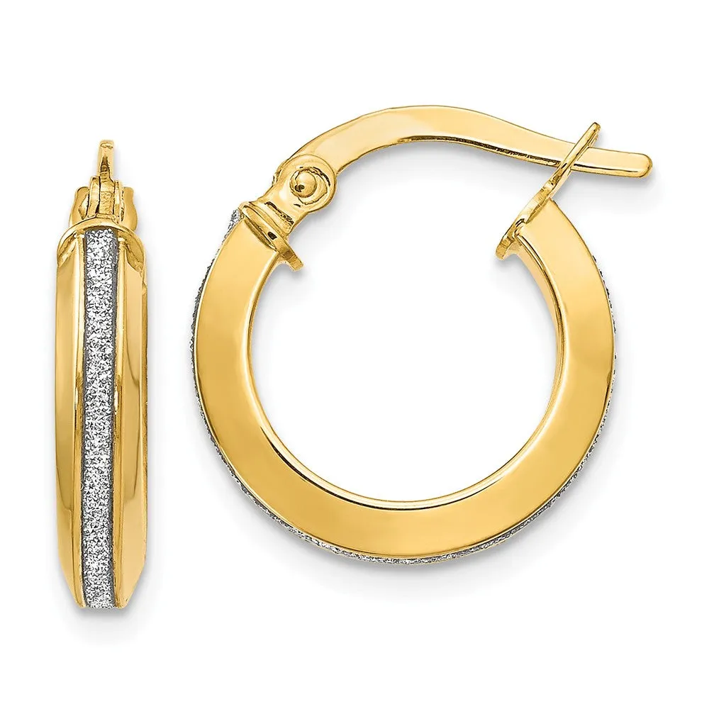 3mm Glitter Infused Round Hoop Earrings in 14k Yellow Gold, 14mm