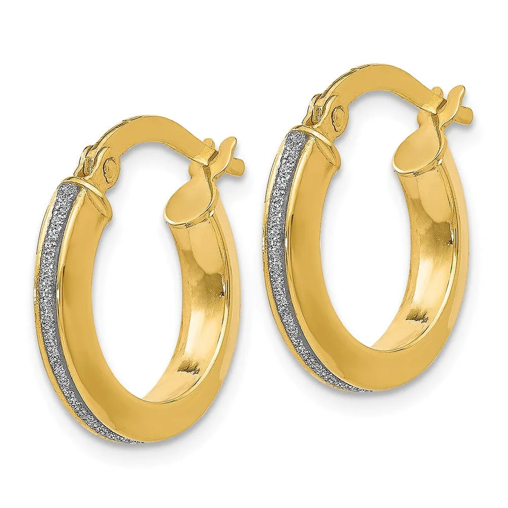 3mm Glitter Infused Round Hoop Earrings in 14k Yellow Gold, 14mm