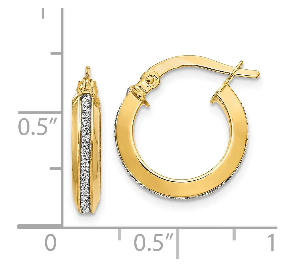 3mm Glitter Infused Round Hoop Earrings in 14k Yellow Gold, 14mm