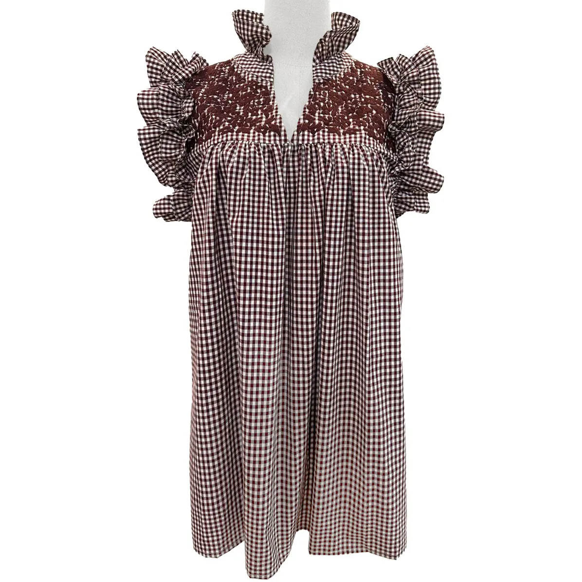 Aggie Maroon Gingham Hummingbird Dress