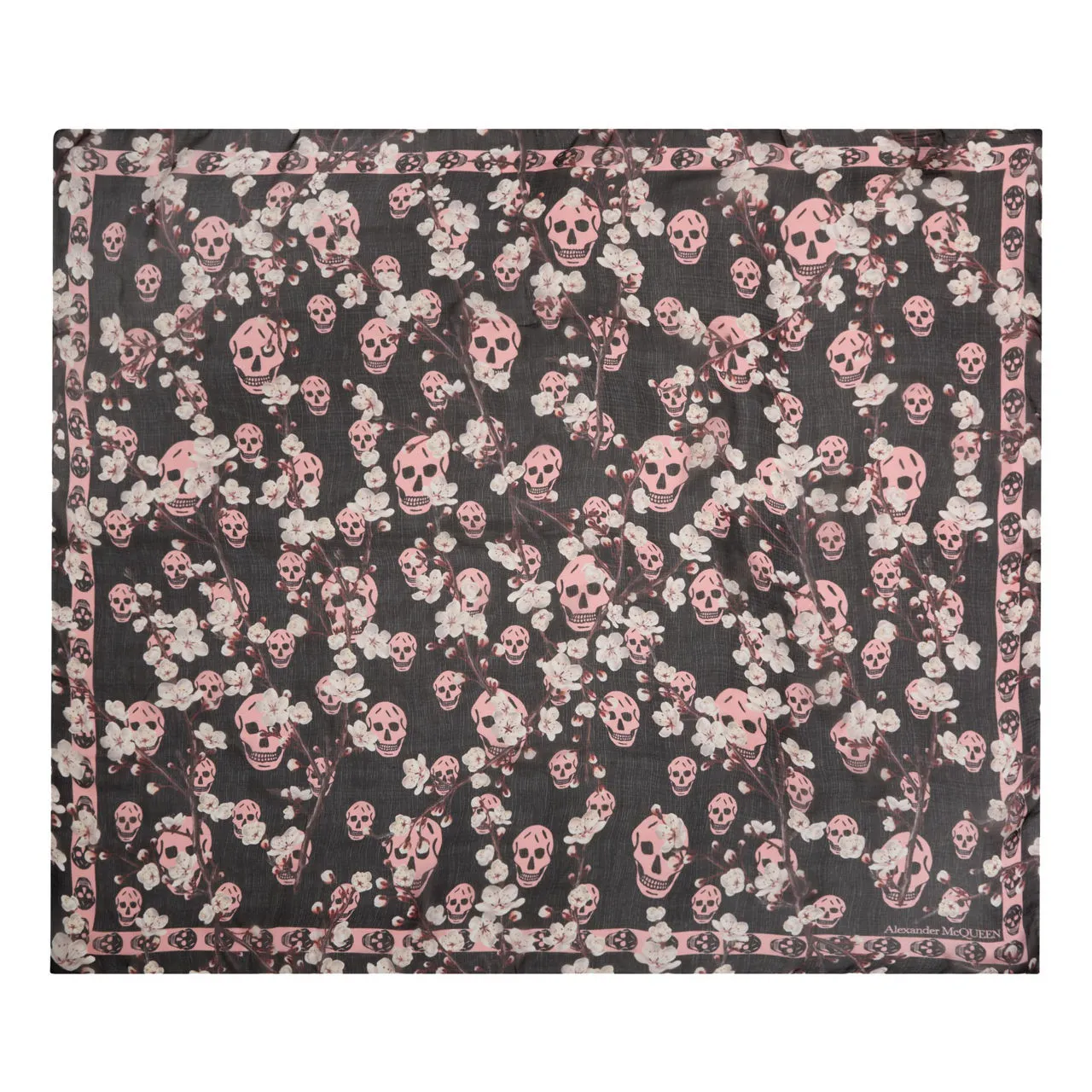 ALEXANDER MCQUEEN Skull Blossom Silk Scarf - Black  Pink