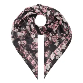 ALEXANDER MCQUEEN Skull Blossom Silk Scarf - Black  Pink