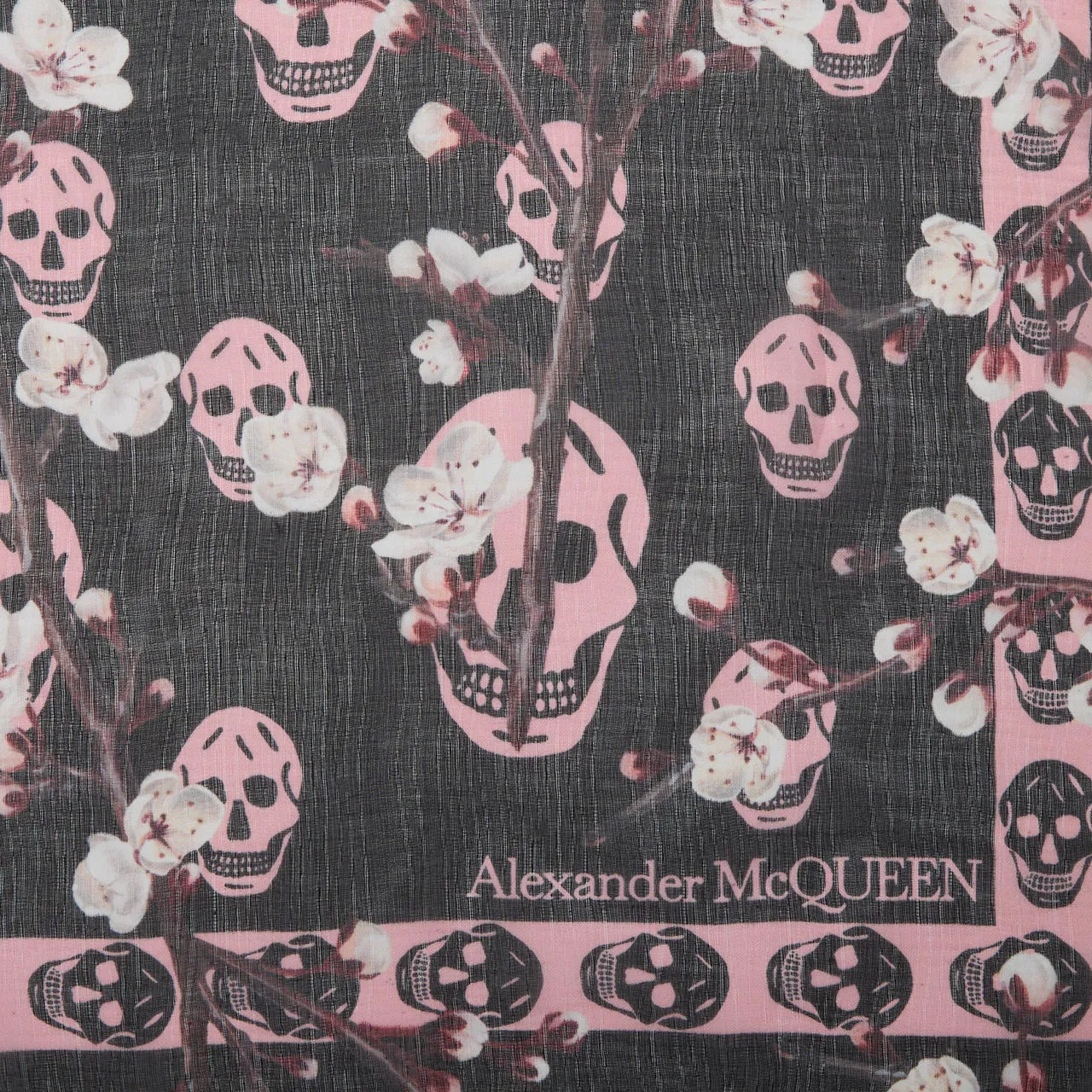 ALEXANDER MCQUEEN Skull Blossom Silk Scarf - Black  Pink