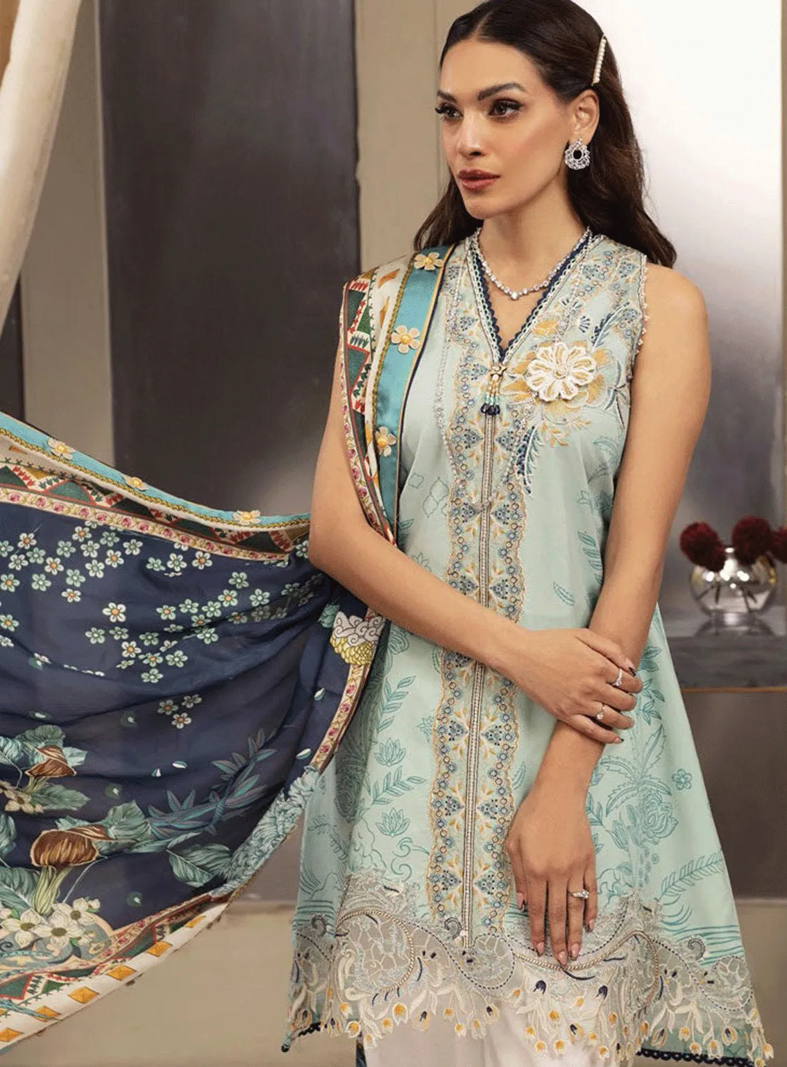 Anaya By Kiran Chaudhry Embroidered Lawn Unstitched 3 Piece Suit - AL23-13 ZENOBIA