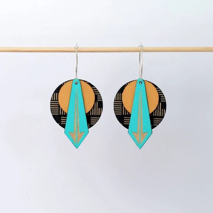 Architectural Lightweight Leather + Birch Earring: Arrow Geo