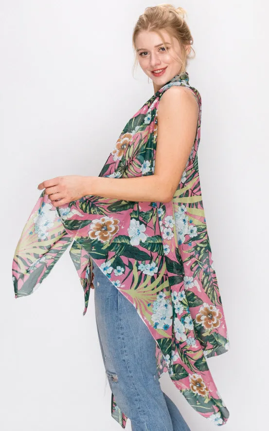 AV397 Floral Printed Scarf Long Vest