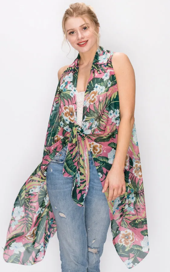 AV397 Floral Printed Scarf Long Vest