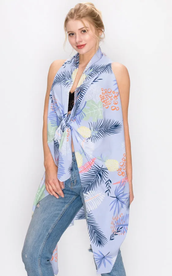 AV401 Flower Printed Scarf Long Vest