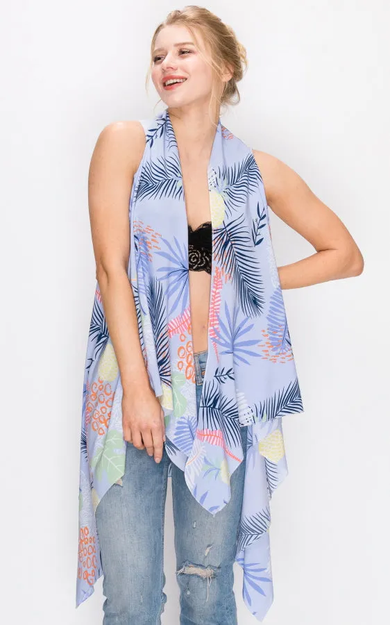 AV401 Flower Printed Scarf Long Vest