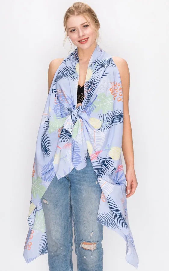 AV401 Flower Printed Scarf Long Vest