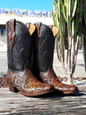 Black Jack MUHT-304 Mens California Hand Tooled Western Boots Mahogany