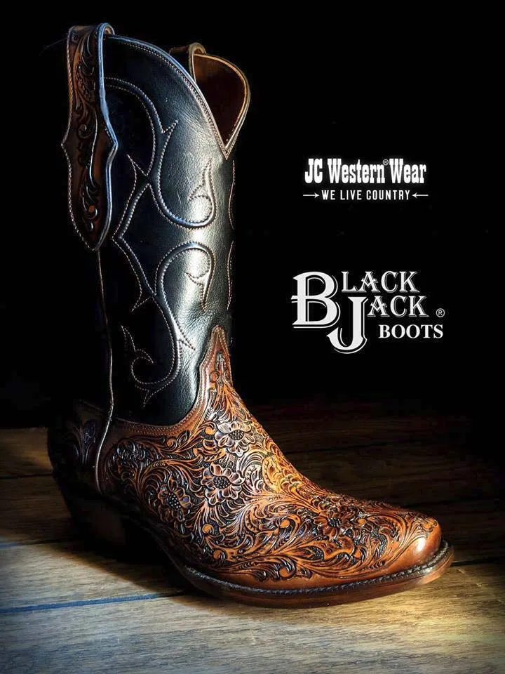 Black Jack MUHT-304 Mens California Hand Tooled Western Boots Mahogany