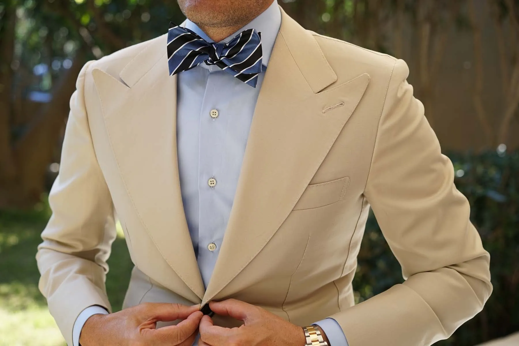 Black White Blue Striped Bow Tie Untied