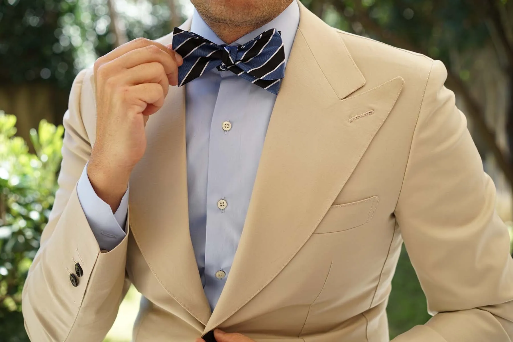 Black White Blue Striped Bow Tie Untied