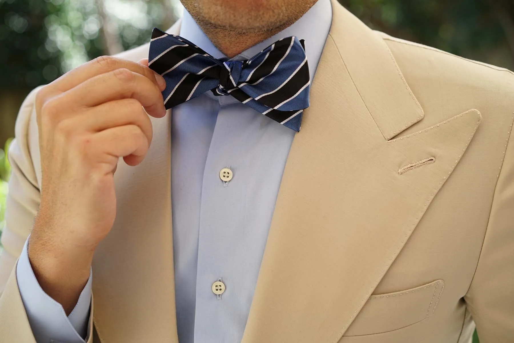 Black White Blue Striped Bow Tie Untied