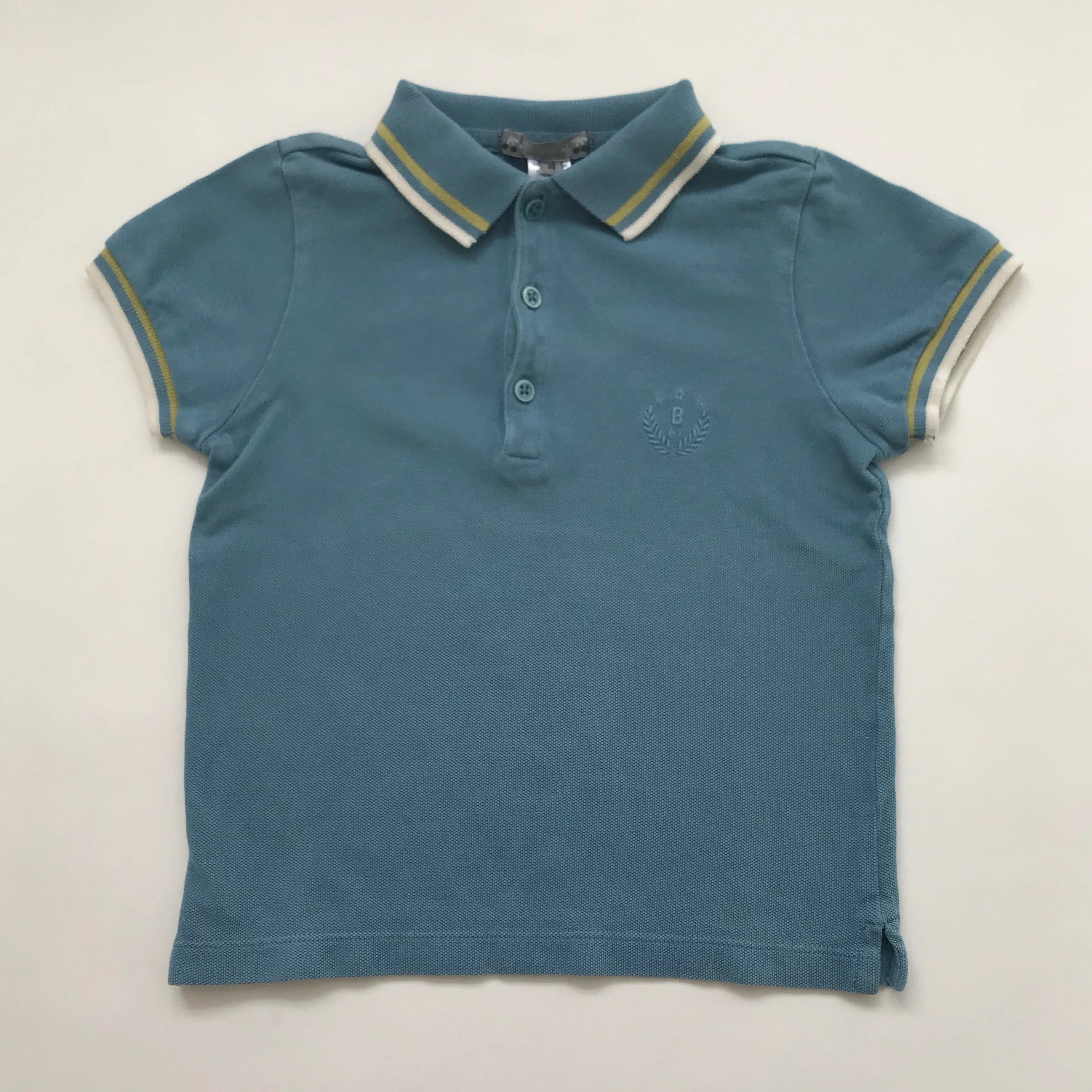 Bonpoint Teal Polo Shirt With Yellow And White Trim: 4 Years