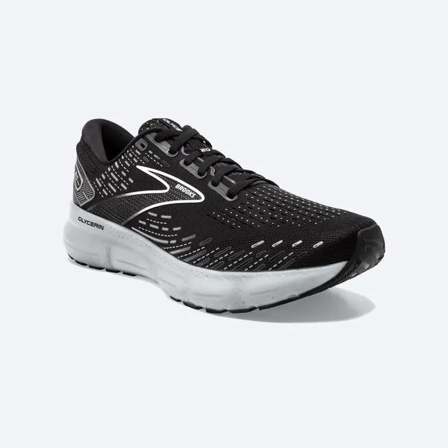 Brooks Mens Glycerin 20 Athletic Shoes- Black/White/Alloy