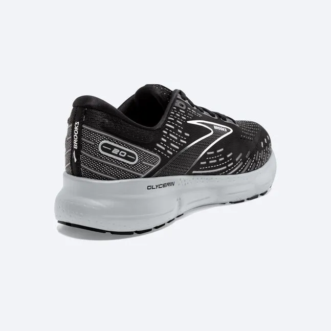 Brooks Mens Glycerin 20 Athletic Shoes- Black/White/Alloy