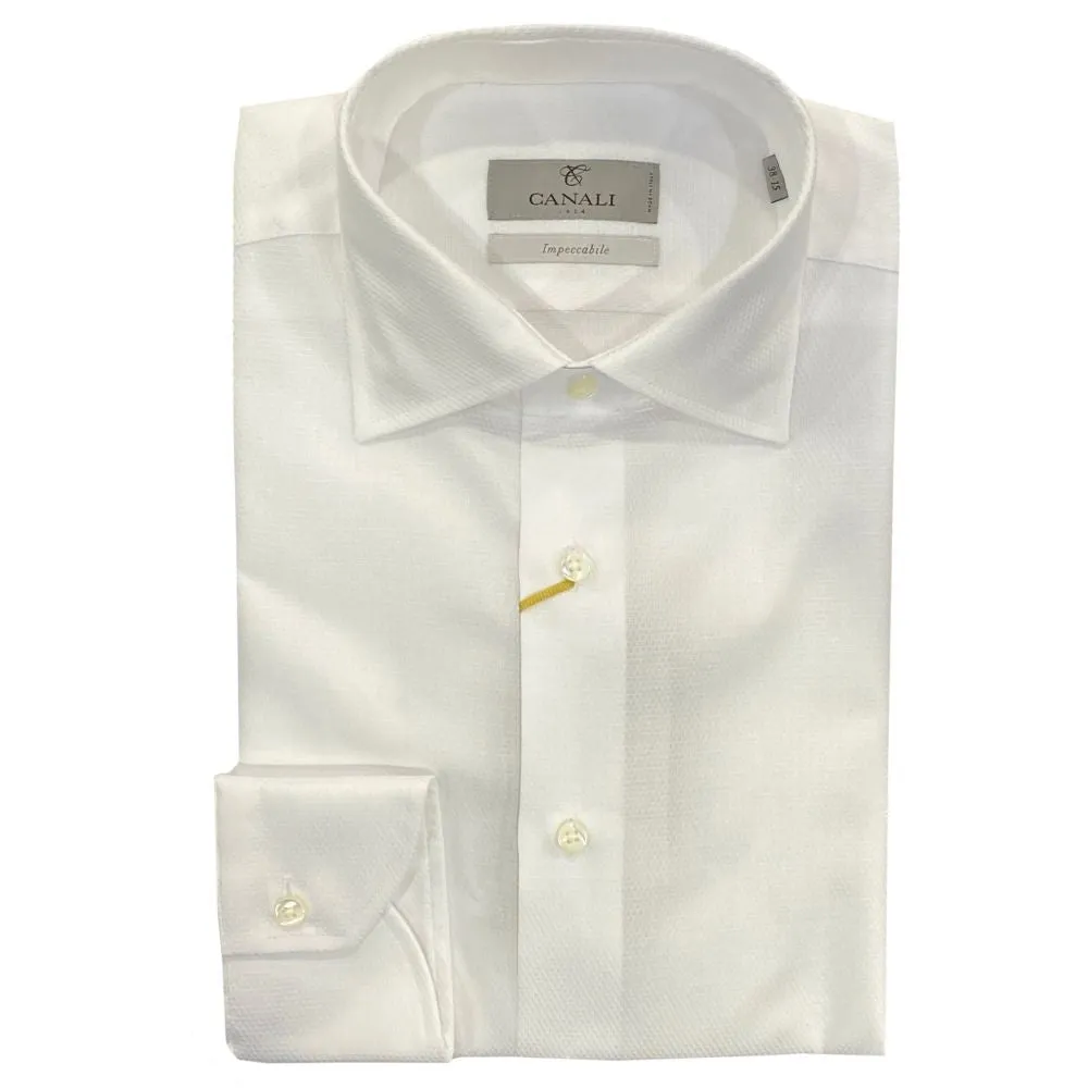 Canali White Textured Modern Fit Shirt