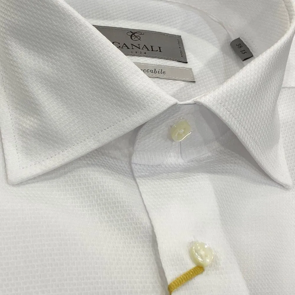 Canali White Textured Modern Fit Shirt