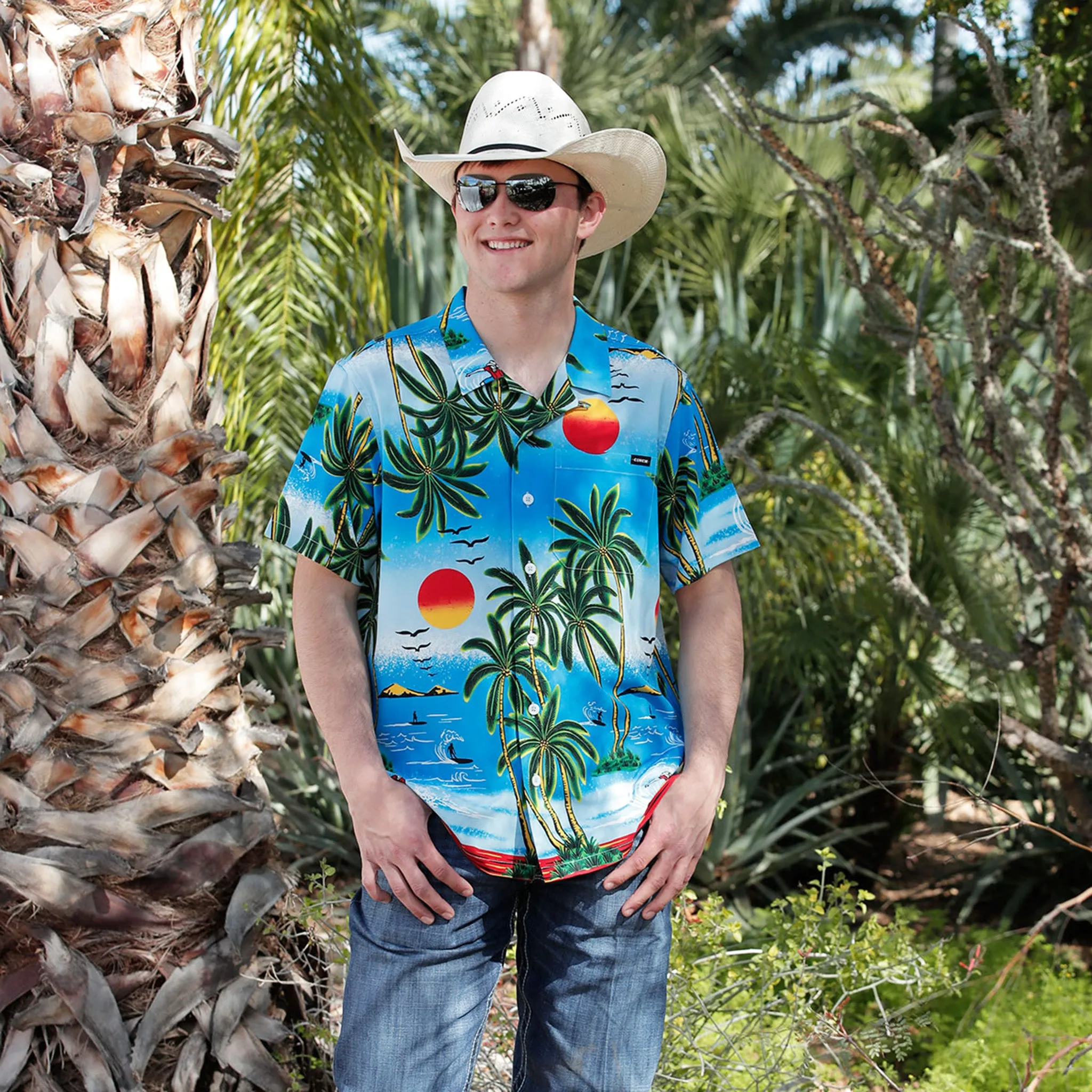 Cinch Blue Tropical Beach Shirt