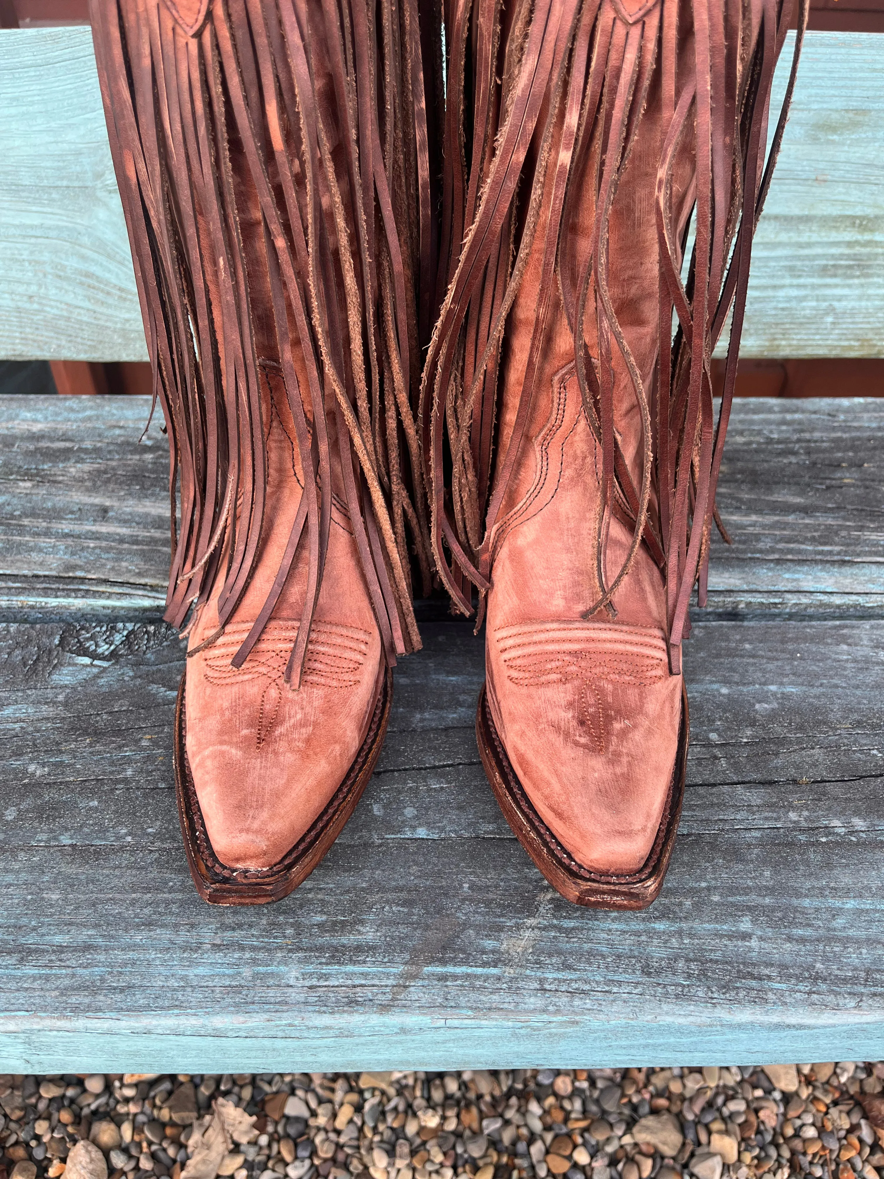 Circle G by Corral Women's Brick Brown Fringes Cowgirl Boots L6088