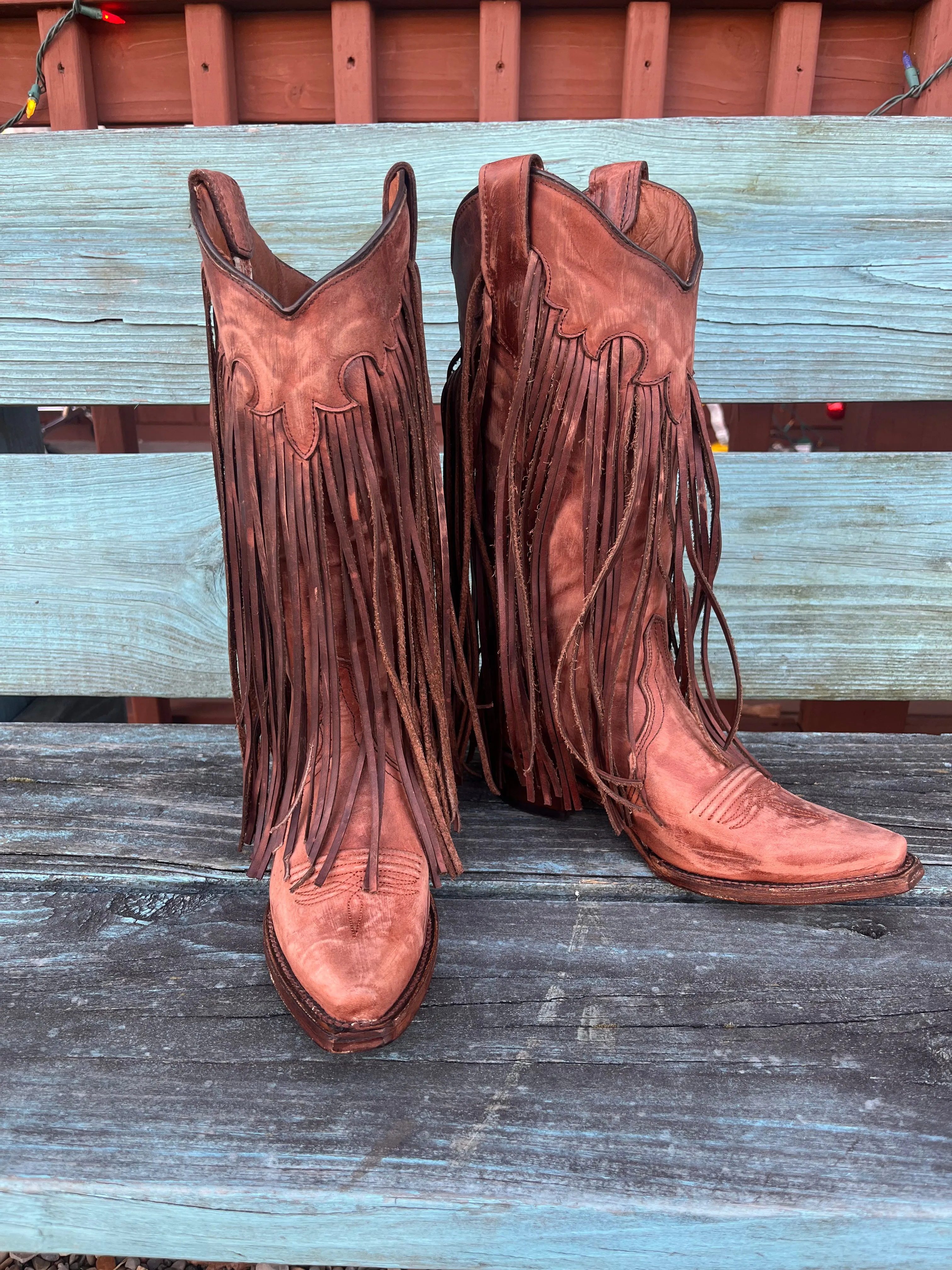 Circle G by Corral Women's Brick Brown Fringes Cowgirl Boots L6088