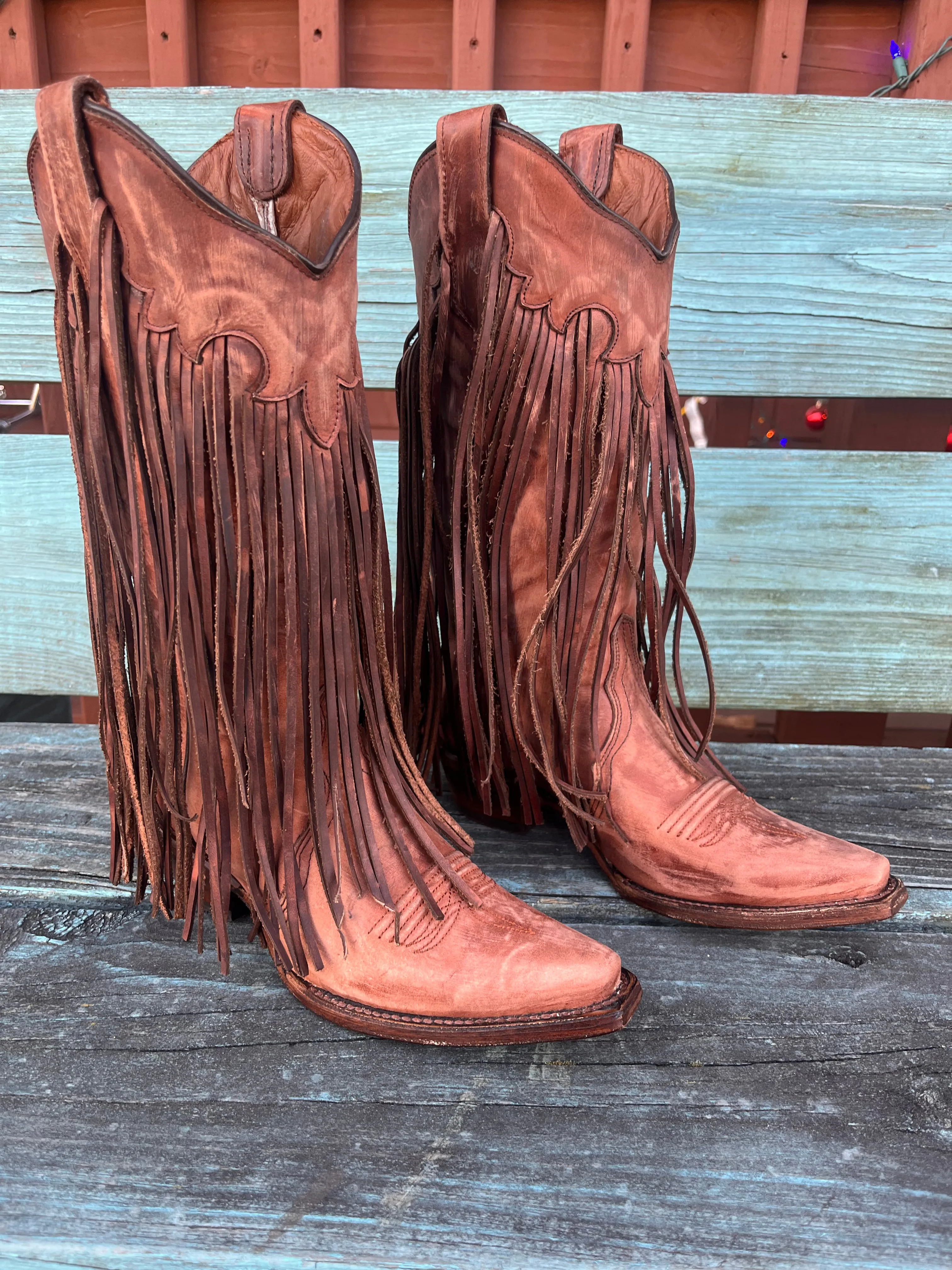 Circle G by Corral Women's Brick Brown Fringes Cowgirl Boots L6088