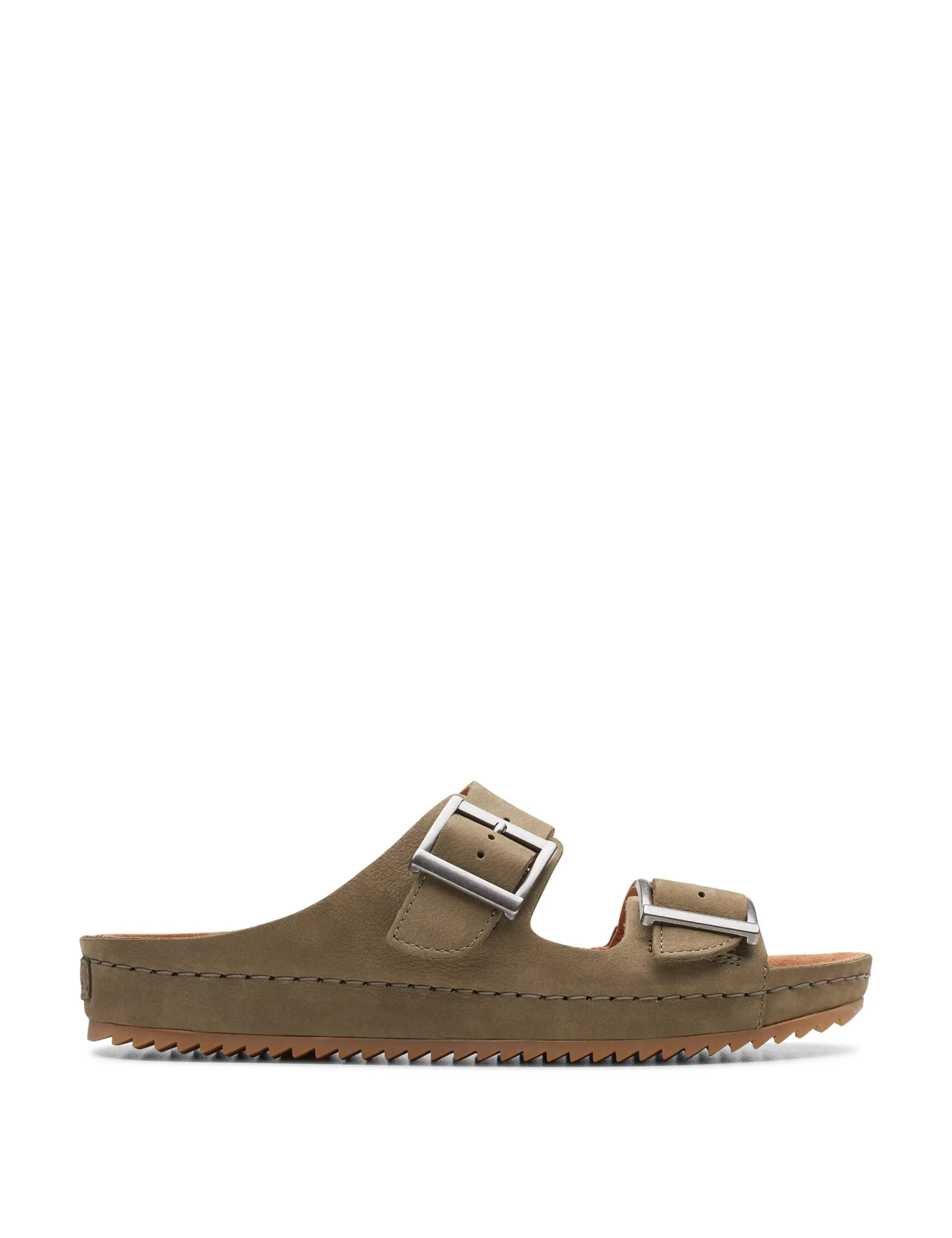 Clarks Women's Leather Buckle Sliders - 4 - Olive, Olive