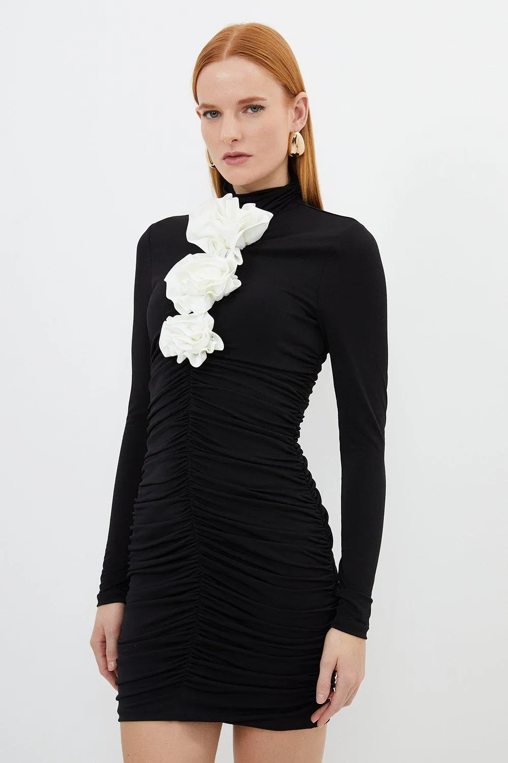 Contrast Jersey Rosette Mini Dress | Karen Millen