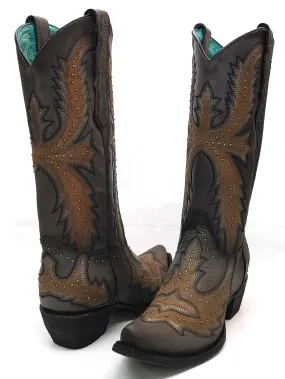 Corral C3651 Ladies Embroidery Snip Toe Cowboy Boots Grey