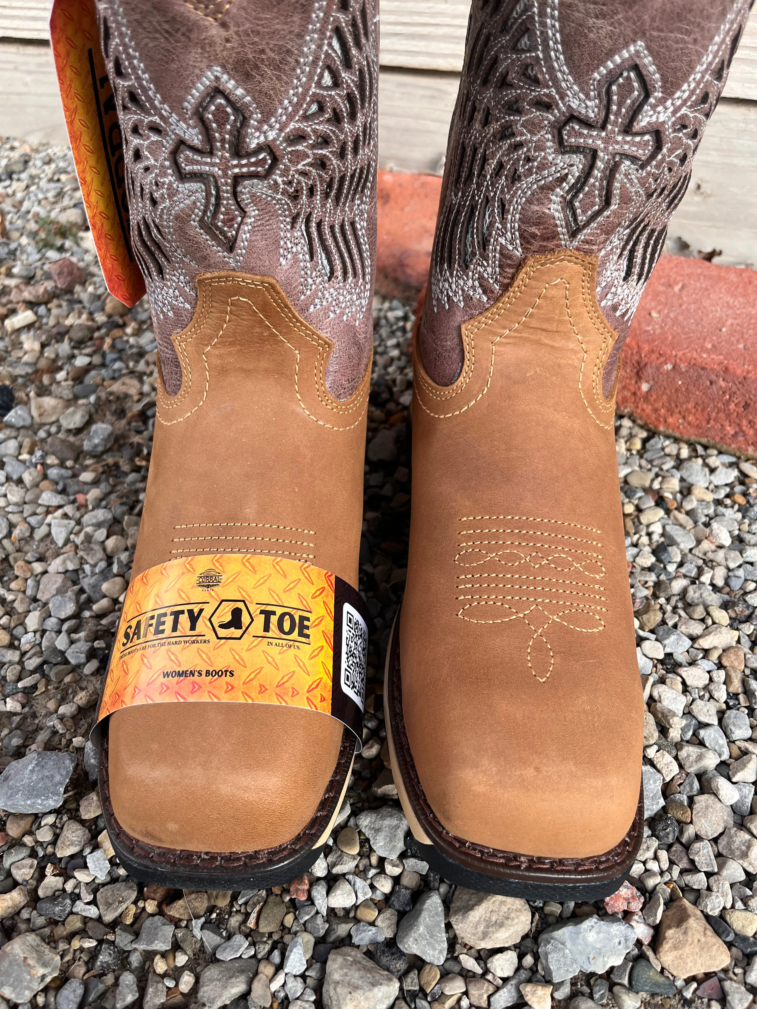 Corral Women's Brown Wing Hydro Resist Safety Toe Cowgirl Work Boots W5011