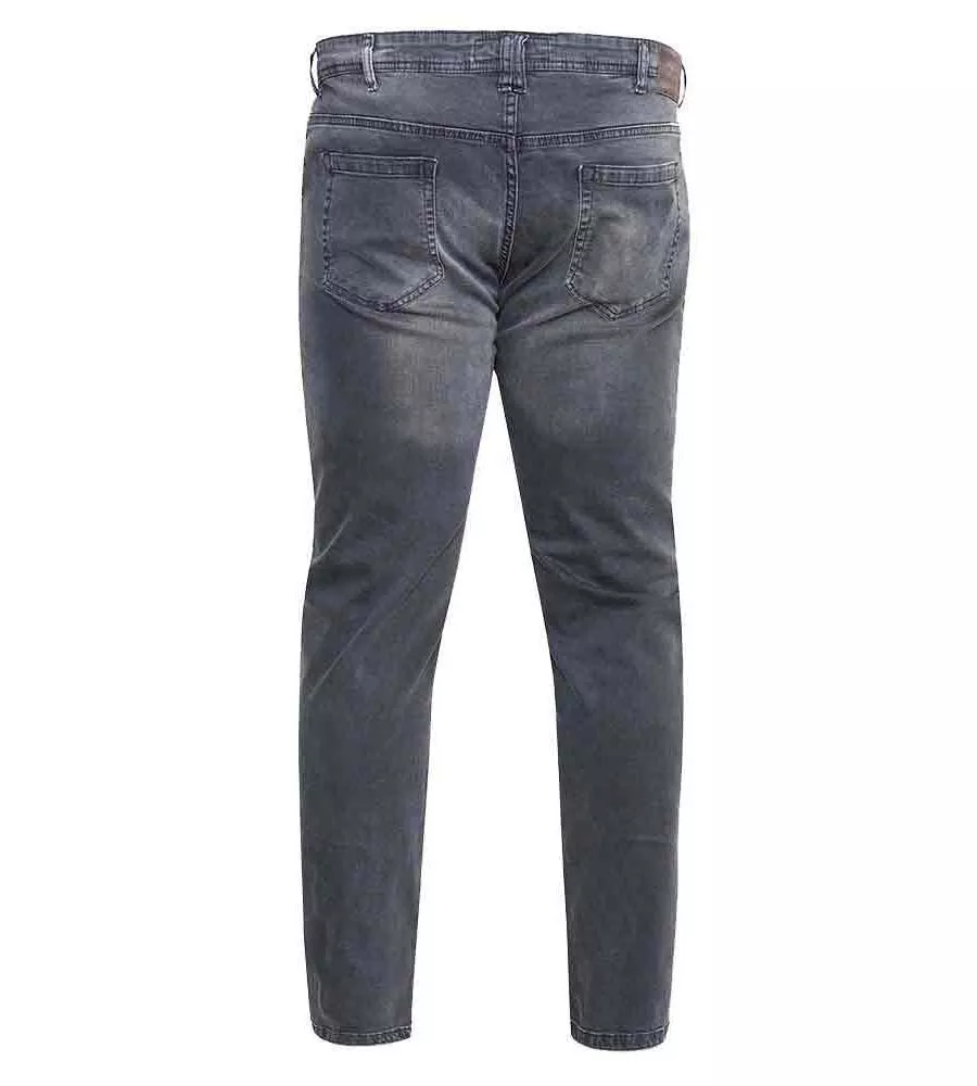 D555 Big Mens Tapered Fit Stretch Jeans In Grey Stonewash (BENSON-KS)