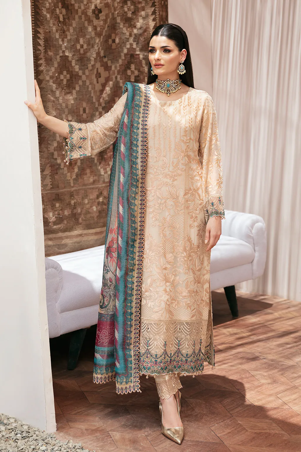 Dastan by Ramsha Embroidered Chiffon Unstitched 3Pc Suit T-208