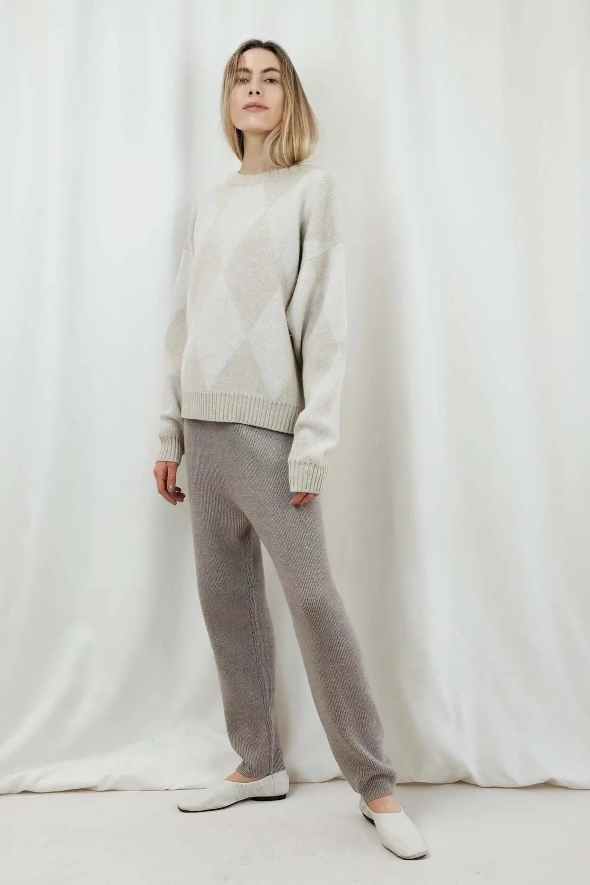 Diamond Merino Wool Sweater - Cream