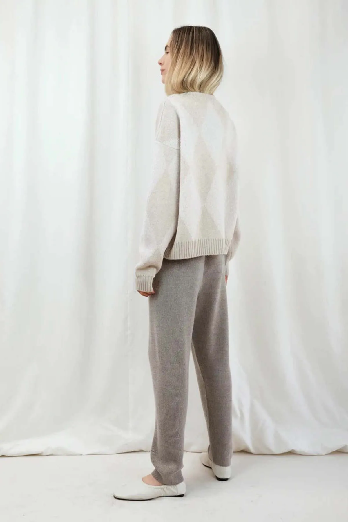 Diamond Merino Wool Sweater - Cream