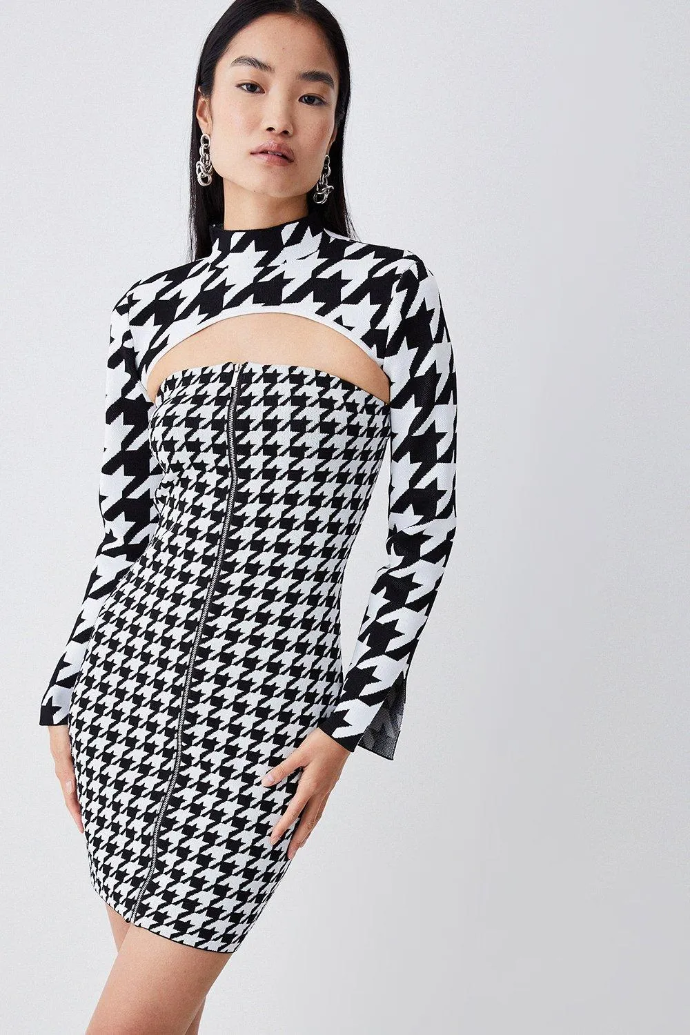 Dogtooth Knit Mini Dress | Karen Millen