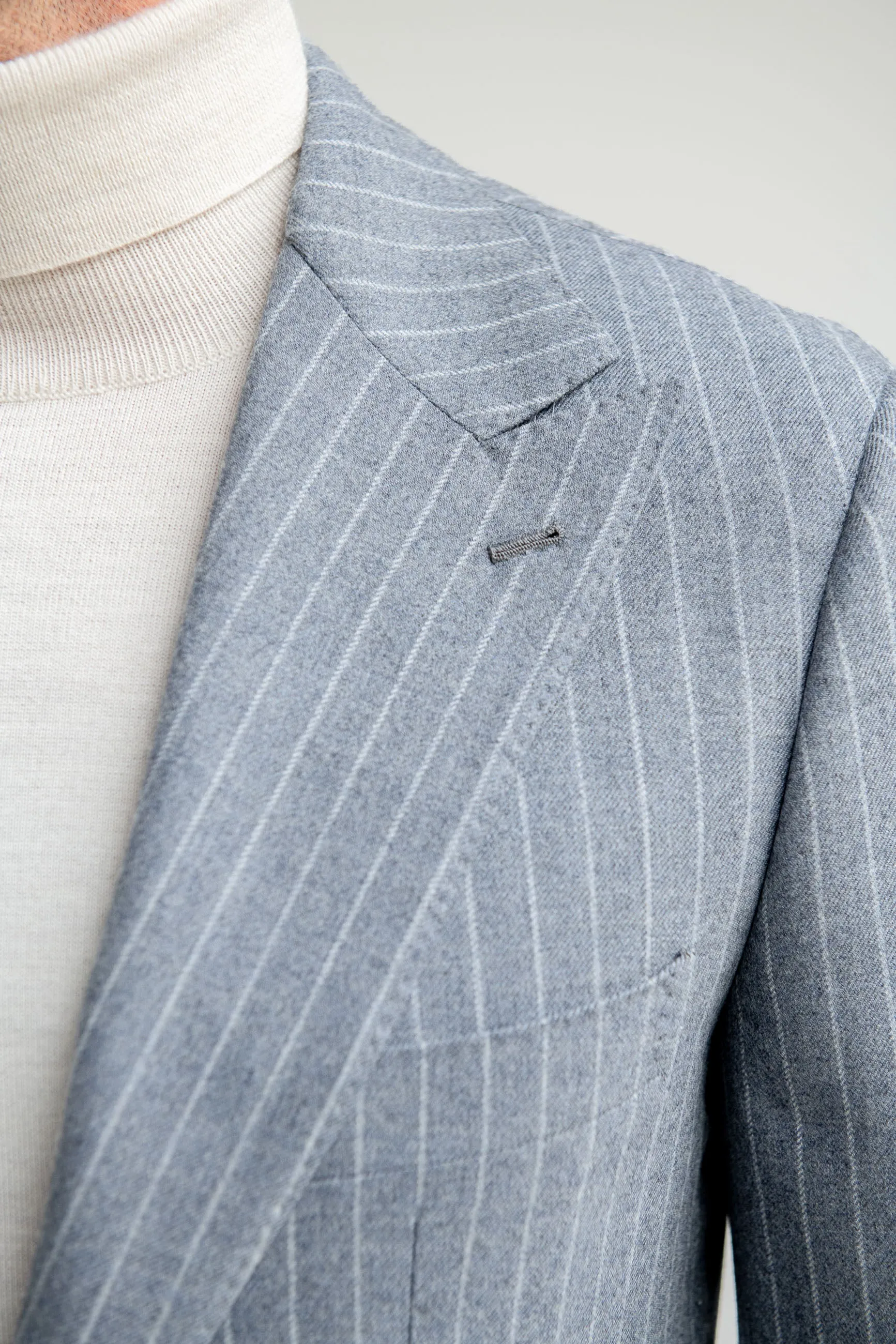 Dusty blue striped 130'S suit - Made in Italy