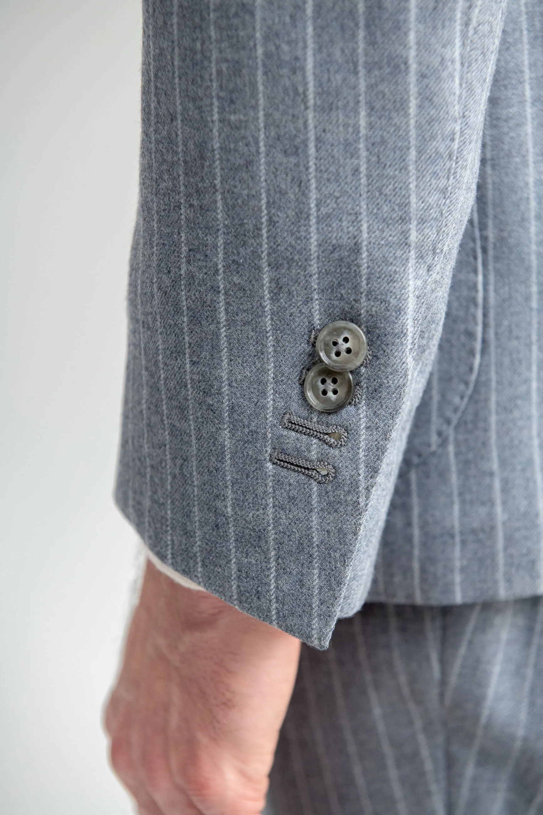 Dusty blue striped 130'S suit - Made in Italy