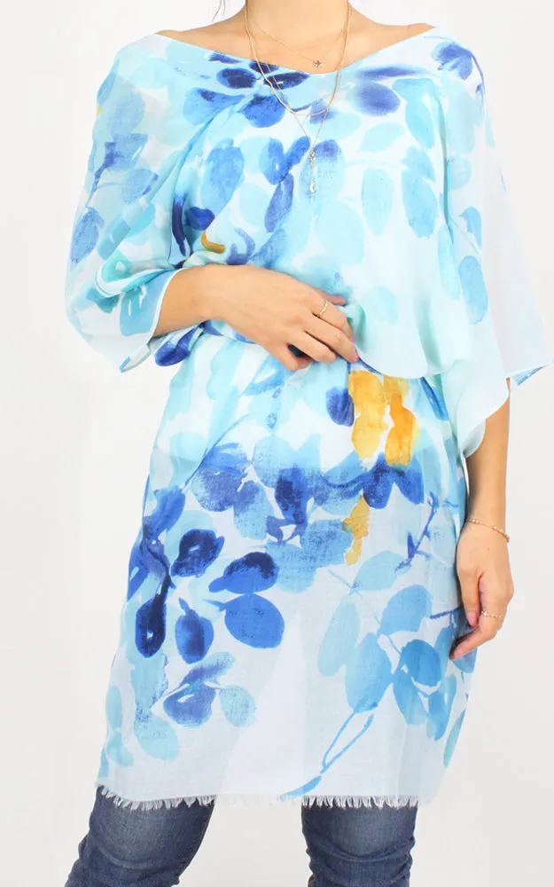 EAV9964 Leaf Print Kimono Scarf Cover Up