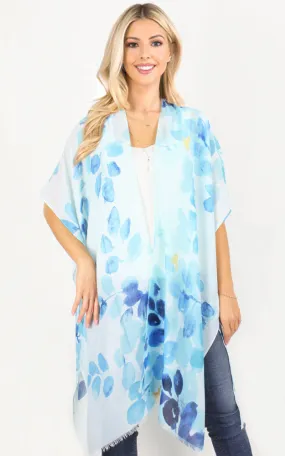 EAV9964 Leaf Print Kimono Scarf Cover Up