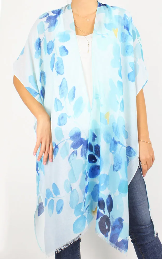 EAV9964 Leaf Print Kimono Scarf Cover Up