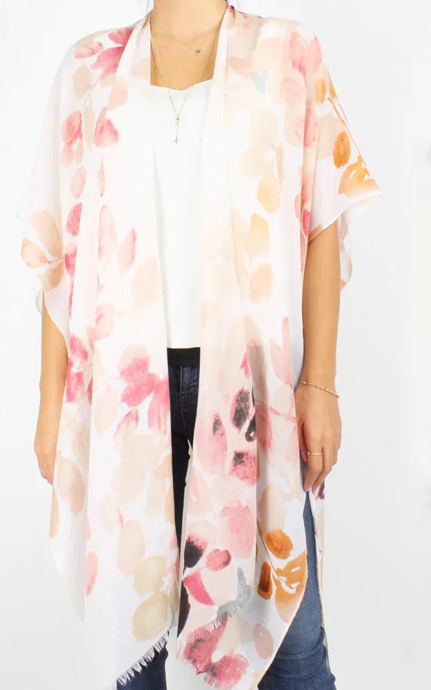 EAV9964 Leaf Print Kimono Scarf Cover Up