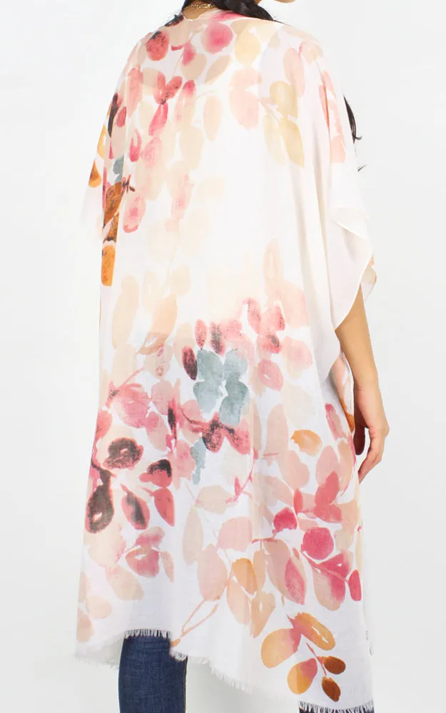 EAV9964 Leaf Print Kimono Scarf Cover Up