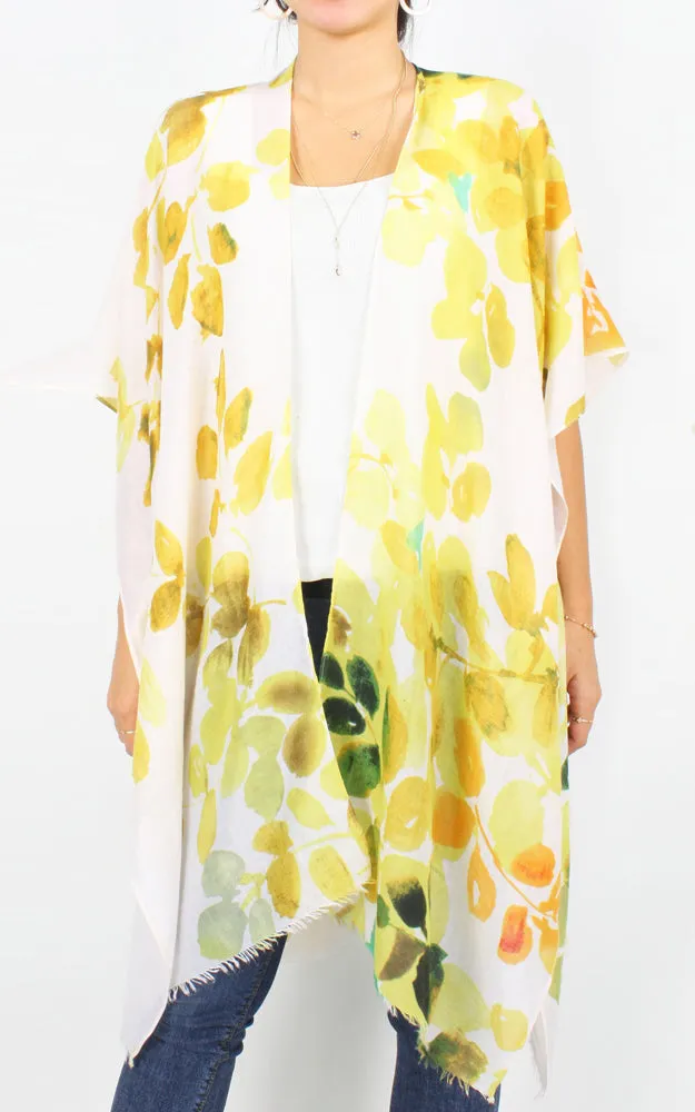 EAV9964 Leaf Print Kimono Scarf Cover Up