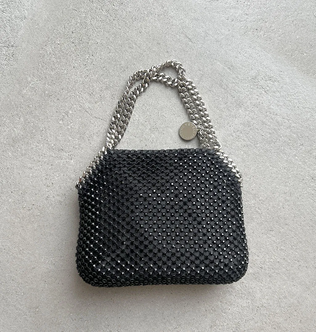 Falabella Mini Evening Crystal Mesh, Black