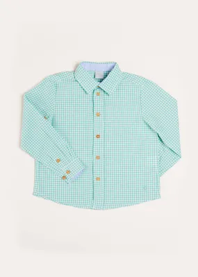 Gingham Polo Collar Long Sleeve Shirt in Green (3-10yrs)