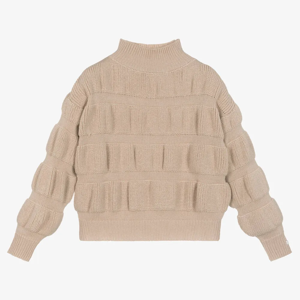 Girls Beige Merino Wool Sweater