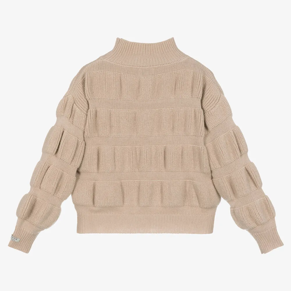 Girls Beige Merino Wool Sweater