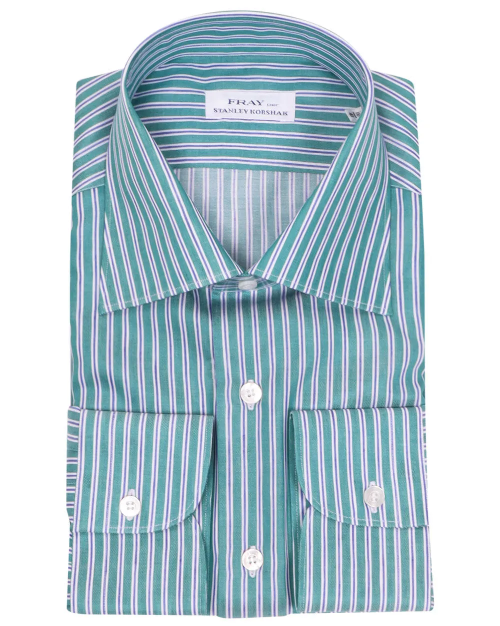 Green and Blue Striped Dress Shirt